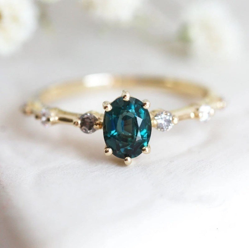 Gold-plated Ring With Emerald Inlay