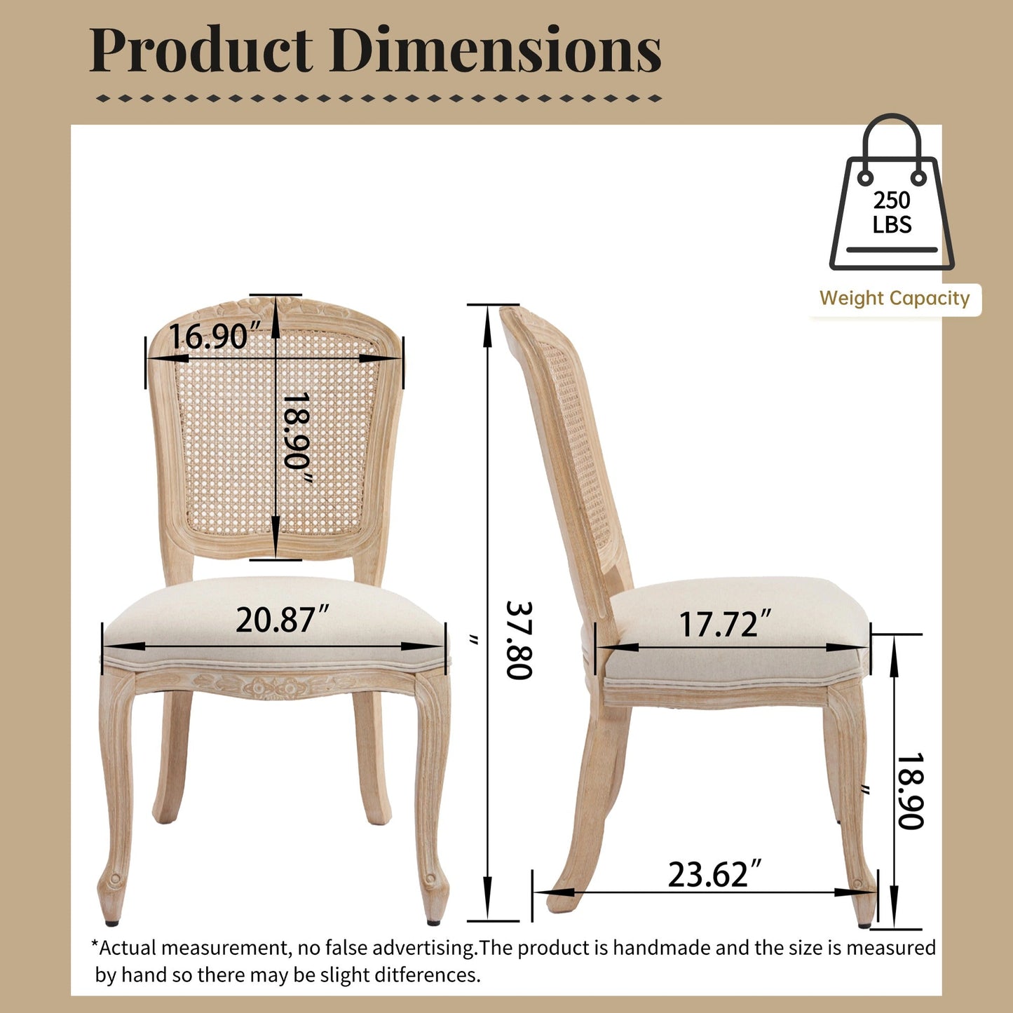 French Country Dining Chairs Set of 2, Upholstered with Rattan Fan-shaped Back