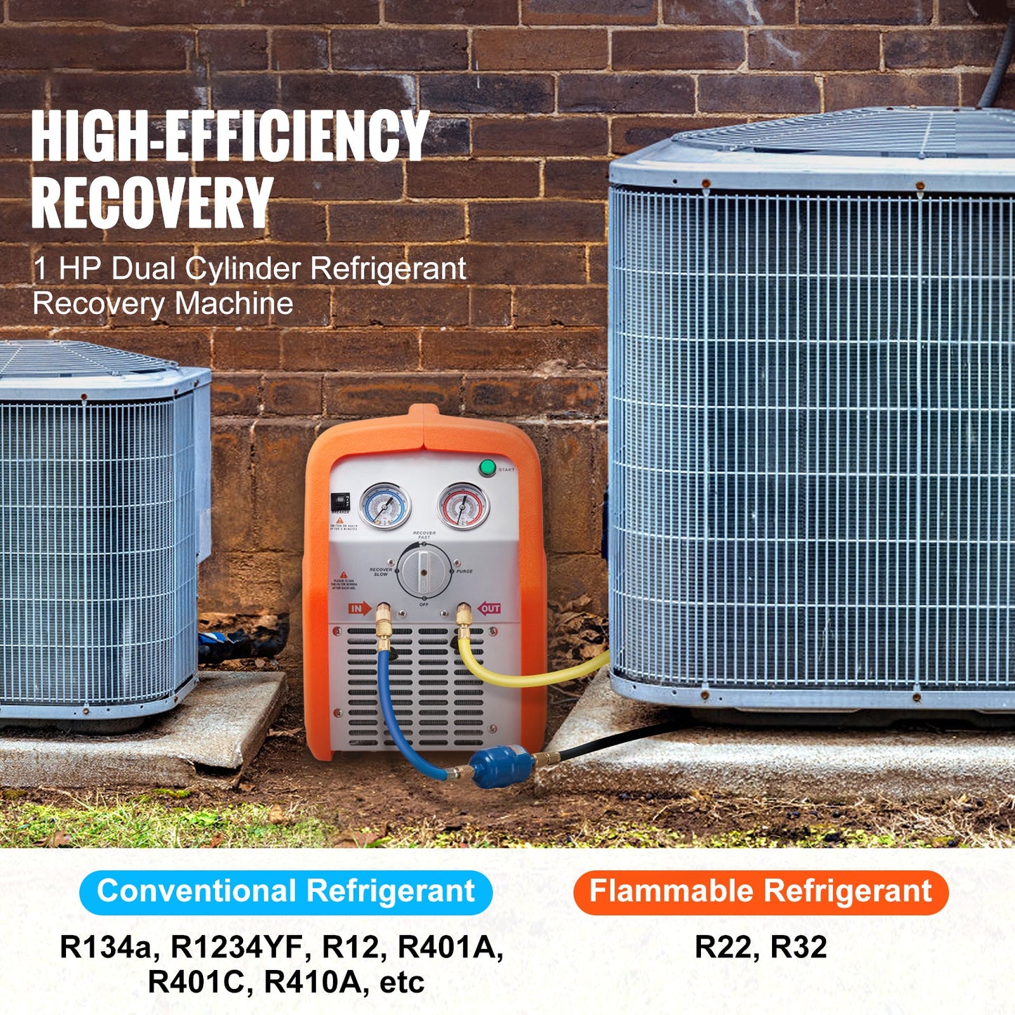 1 HP Refrigerant Recovery Machine - Dual Cylinder Portable AC Recovery