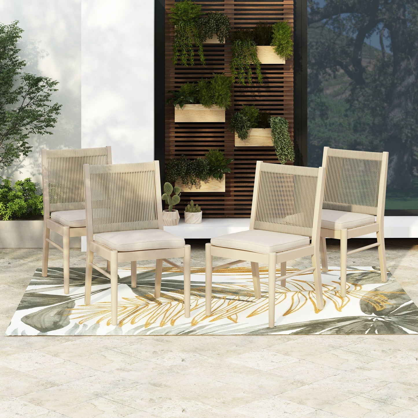 Cordoba Dining Chair Set of 2 - Comfortable Armless Beige Chairs