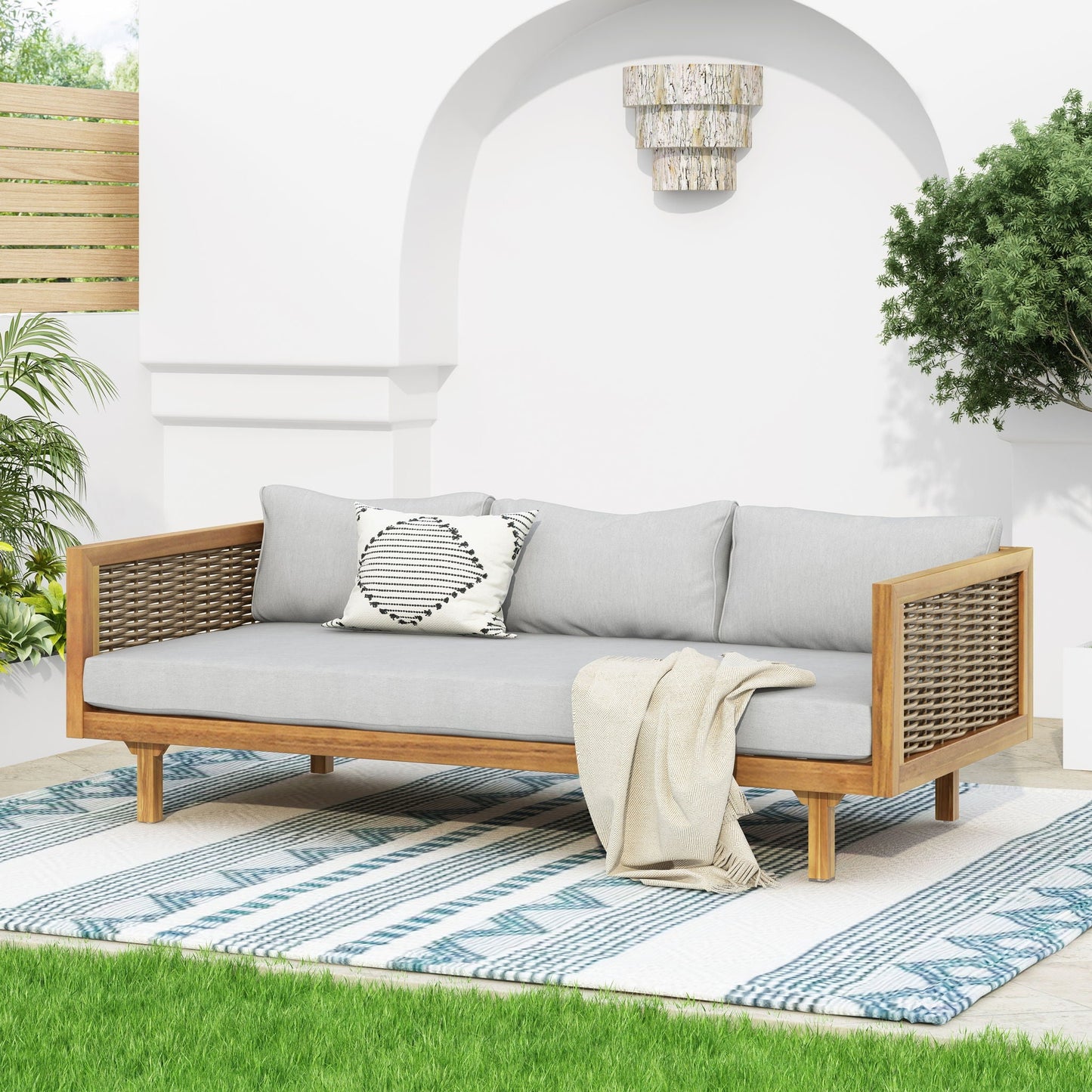 Claremont 3 Seater Daybed Teak Acacia Wood Water Resistant Cushions