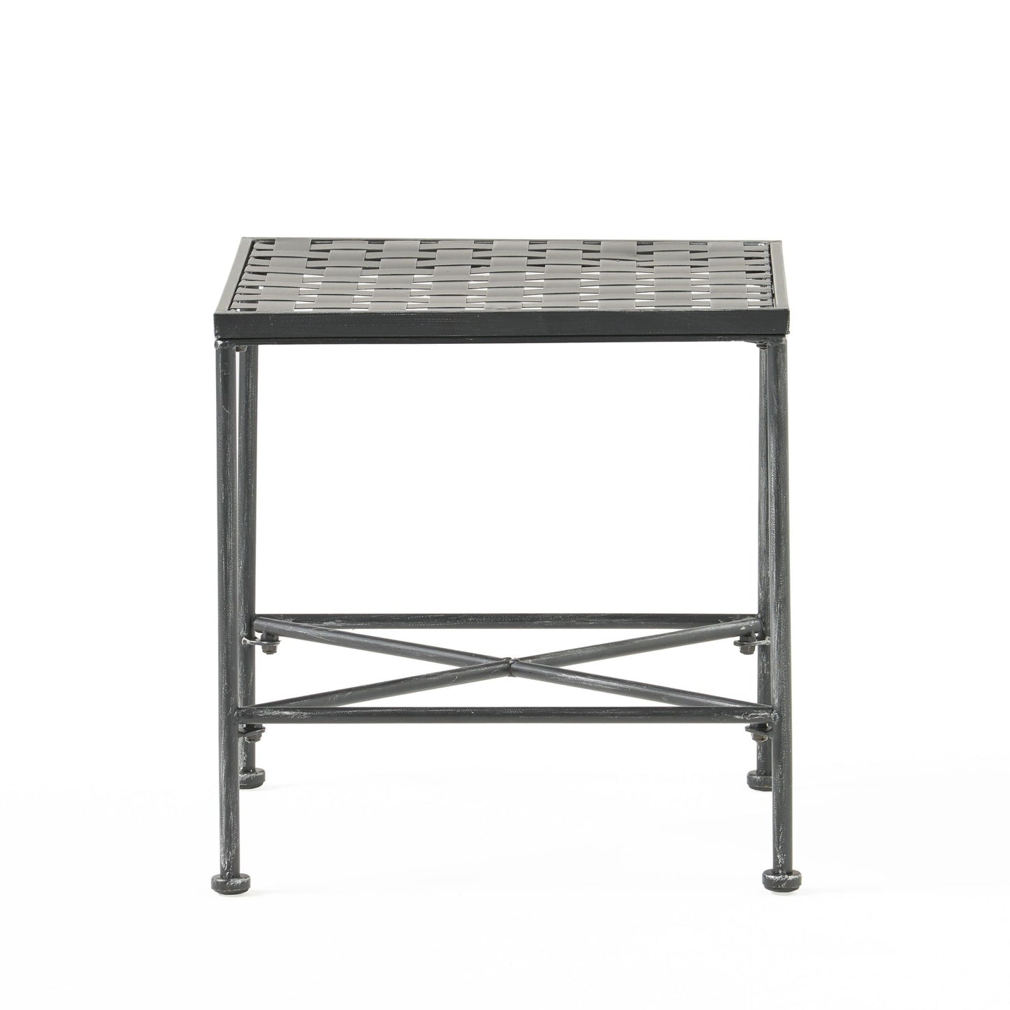 Outdoor Square Side Table with X Shaped Iron Frame - Black