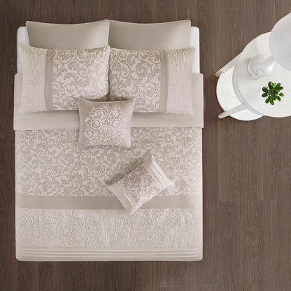 Embroidered 8 Piece Comforter Set Neutral King