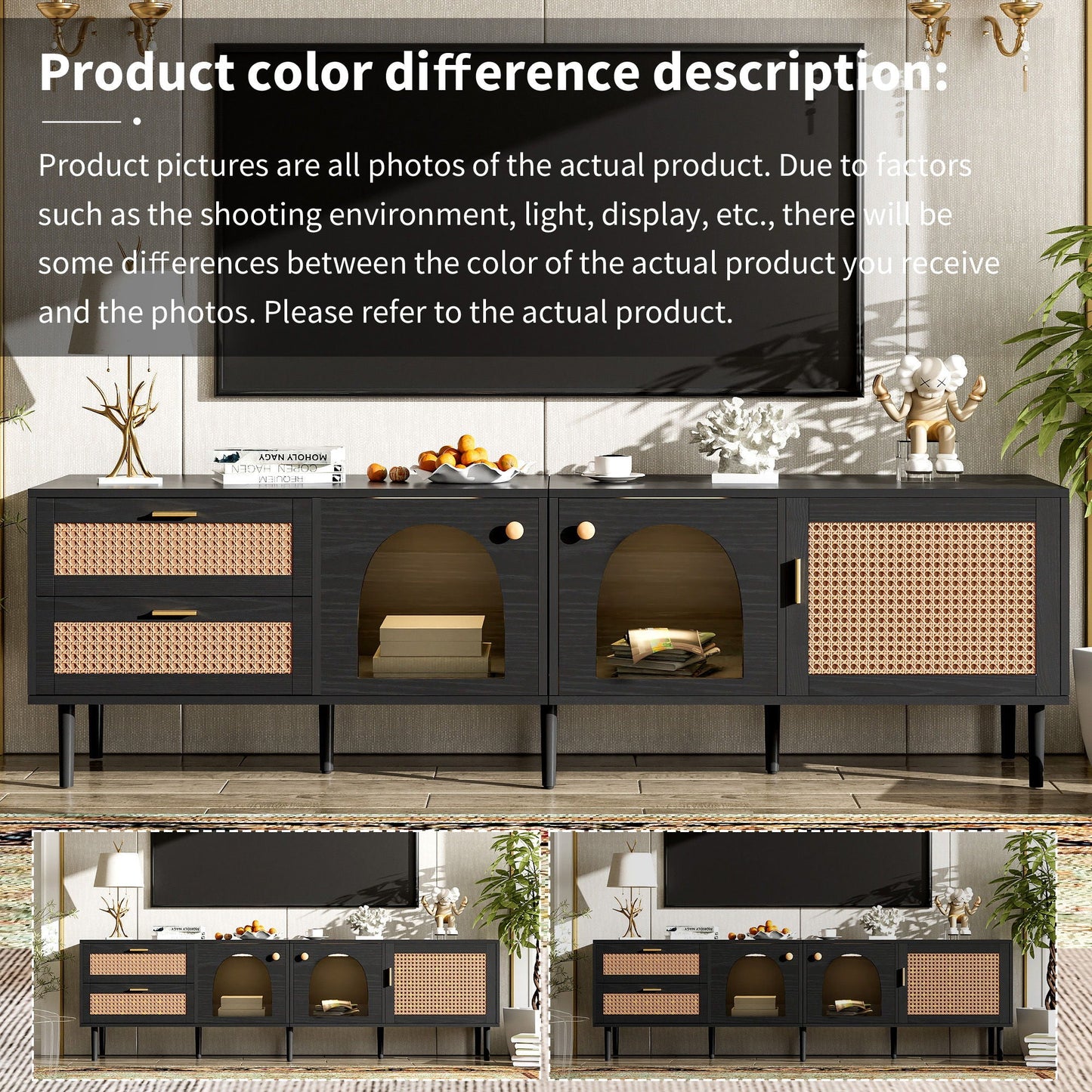 TV Stand With App-Controlled LED Lights, 2 Drawers & Door Storage