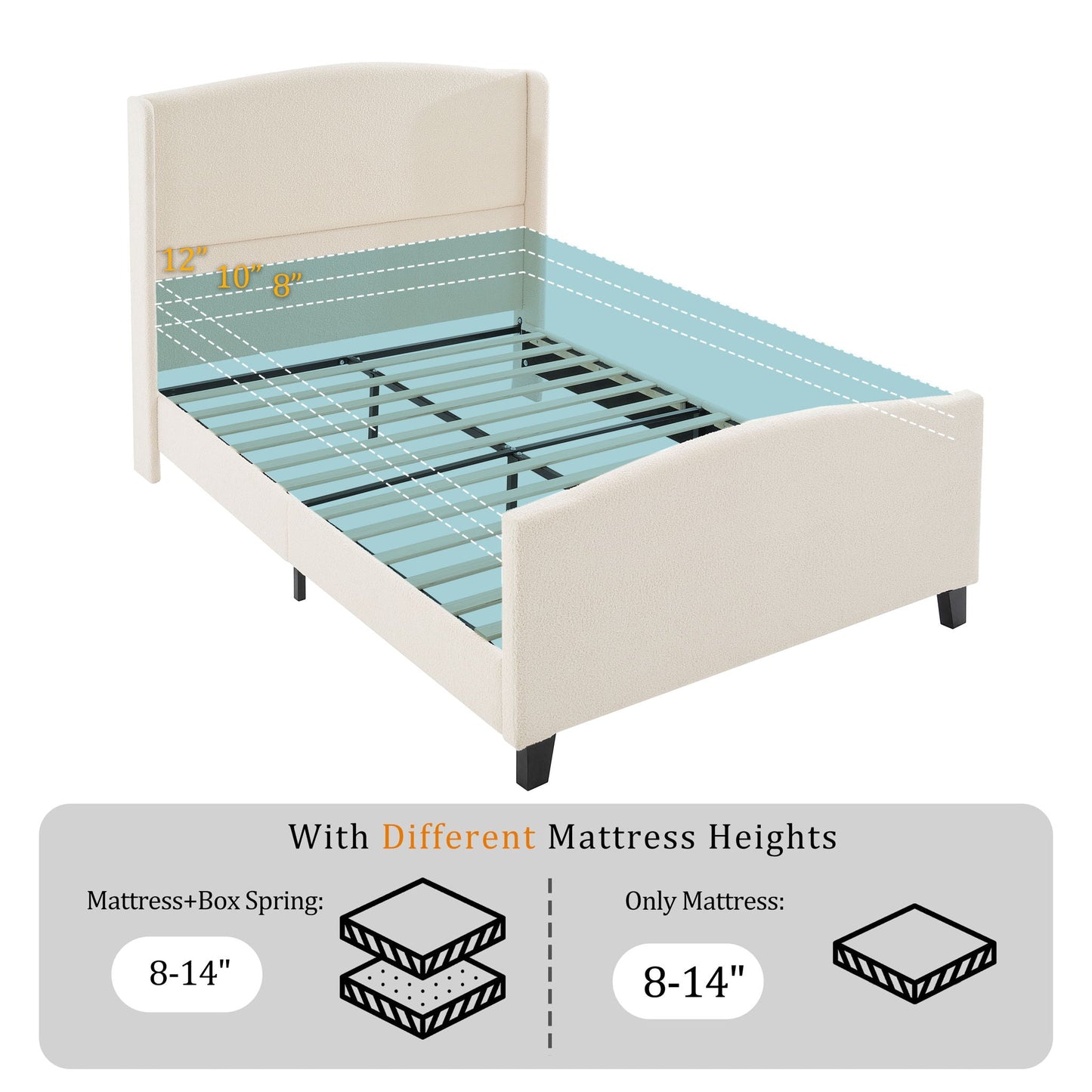Platform Bed Frame With Tall Headboard And High Footboard