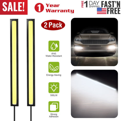 2Pcs LED Daytime Running Lights Car LED COB DRL Fog Lights IP45 Waterproof LED Strip Fog Day Driving Lamp Sticker for 12V Car Interior Exterior Use