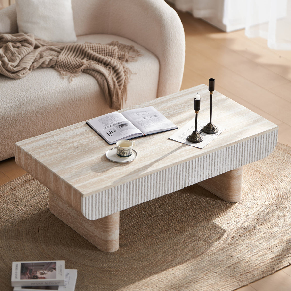 Mid Century Modern Coffee Table with Faux Marble Tabletop
