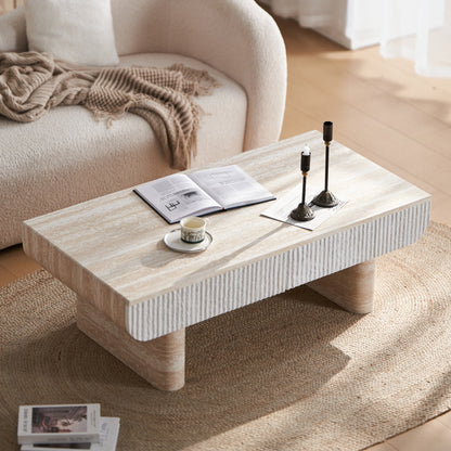 Mid Century Modern Coffee Table with Faux Marble Tabletop