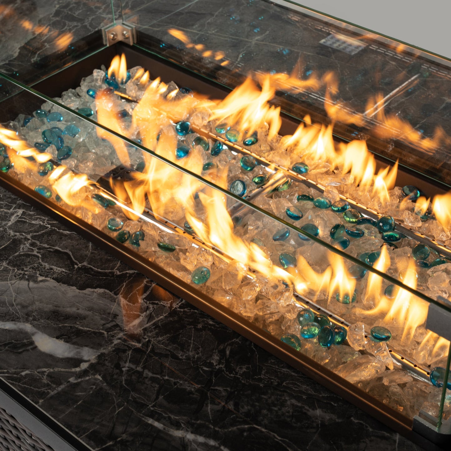 44' Propane Gas Fire Pit Table with Tile Top and Wicker Base