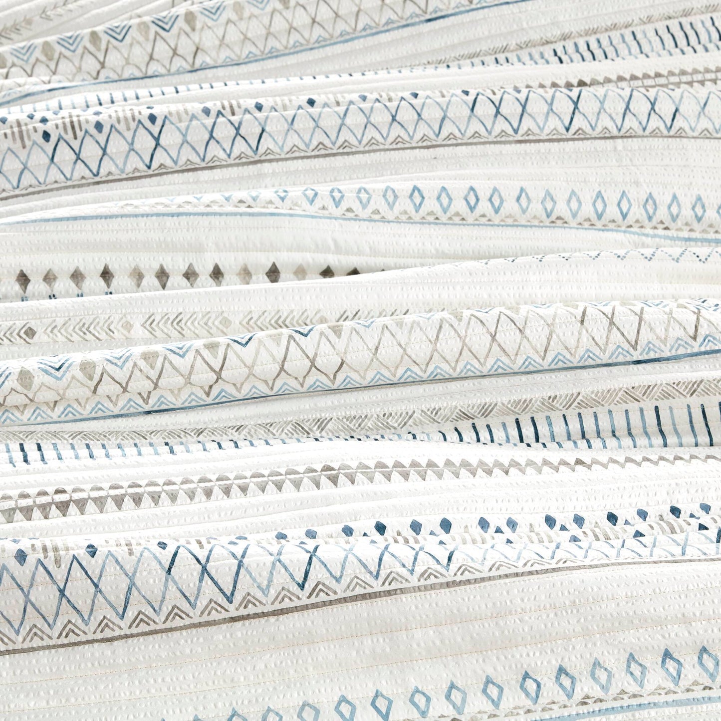 3 Piece Seersucker Quilt Set Taupe Blue King Cal King