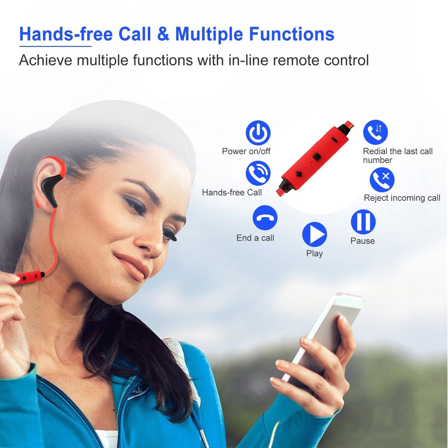 Wireless Headsets V4.1 Sport In-Ear Stereo Headphones Sweat-proof Noise Canceling Earphones Back-Headphone w/Mic Hands-free for Running Hiking Travel