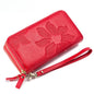 Women's Leather Double Zipper Wallet - Solid Color Large Capacity Long Phone Wallet from First-Layer Cowhide