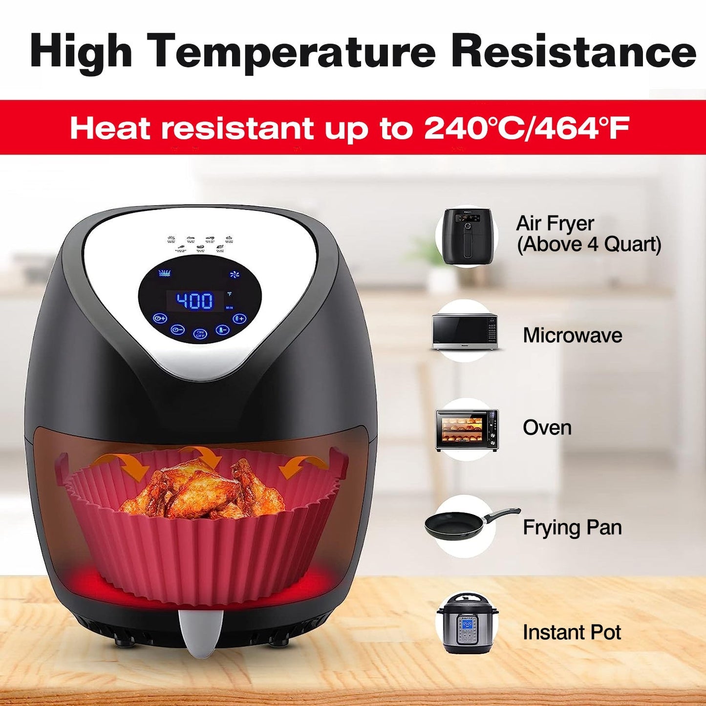 3Pcs Reusable Foldbale Air Fryer Silicone Pot 464¡F Heat Resistant Round Replacement of Parchment Liners 3 Food Grade Baking Basket Pans for 4+Quart A