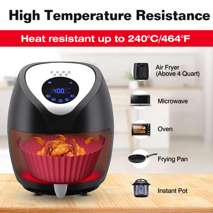 3Pcs Reusable Foldbale Air Fryer Silicone Pot 464¡F Heat Resistant Round Replacement of Parchment Liners 3 Food Grade Baking Basket Pans for 4+Quart A