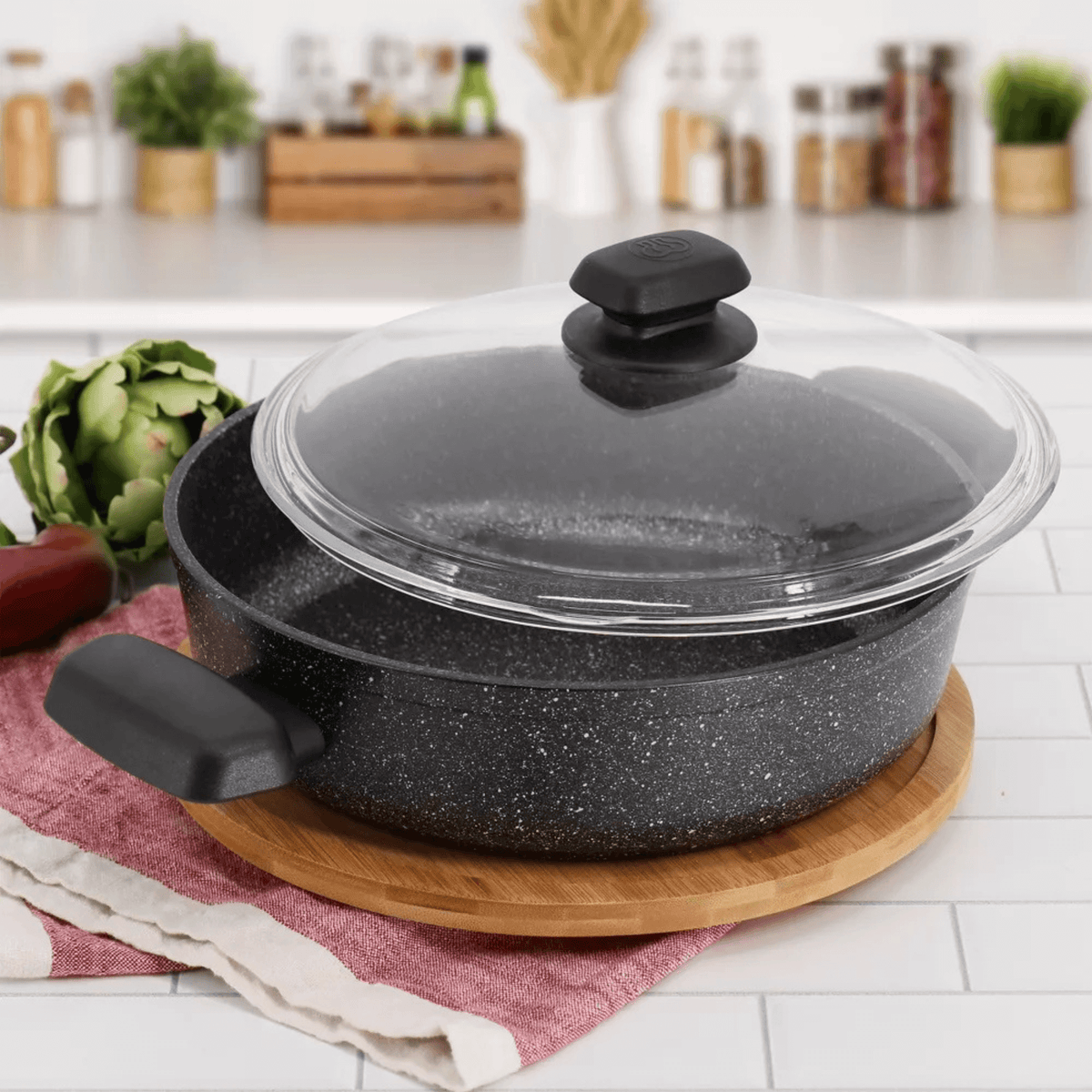 Korkmaz Ornella Aluminum 4L Non-Stick Low Casserole Dish with Lid