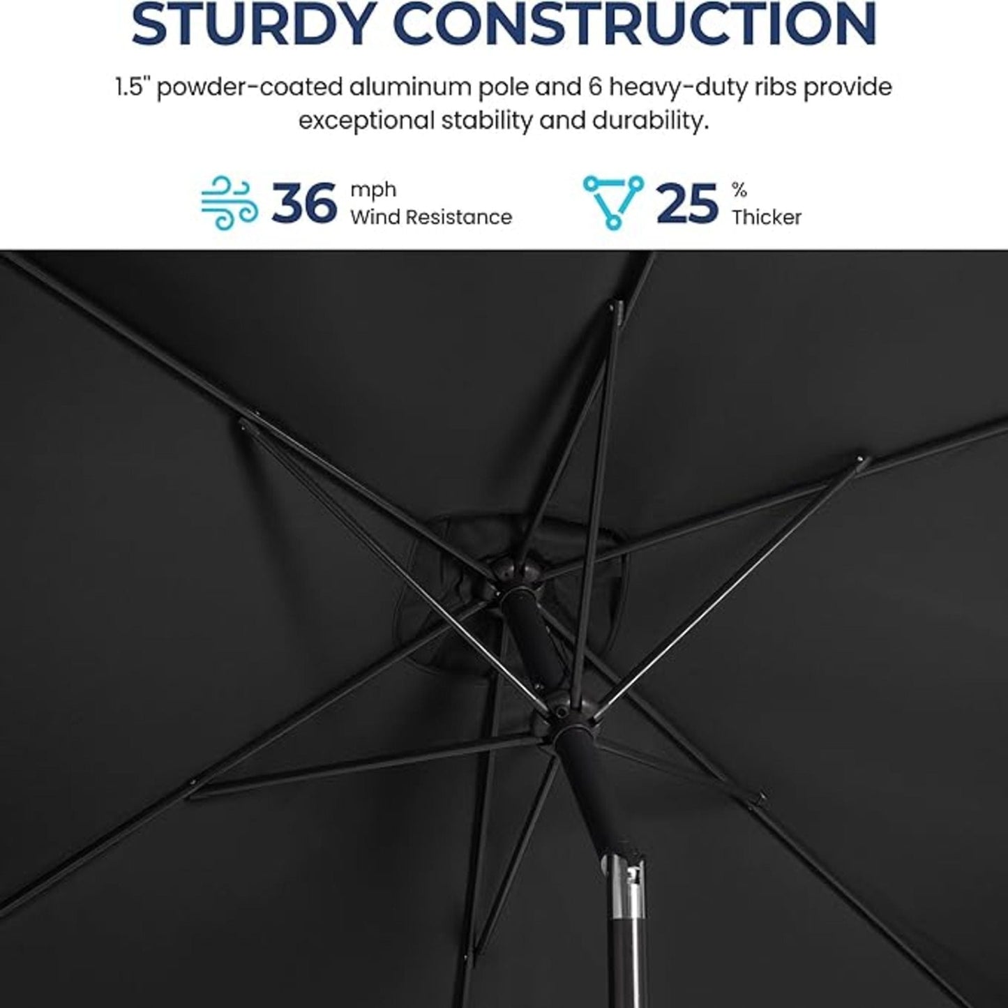 Rectangular Patio Umbrella With Crank Tilt, Polyester UV-Resistant Canopy