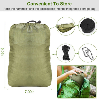 600lbs Load 2 Persons Hammock w/Mosquito Net Outdoor Hiking Camping Hommock Portable Nylon Swing Hanging Bed w/ Strap Hook Carry Bag