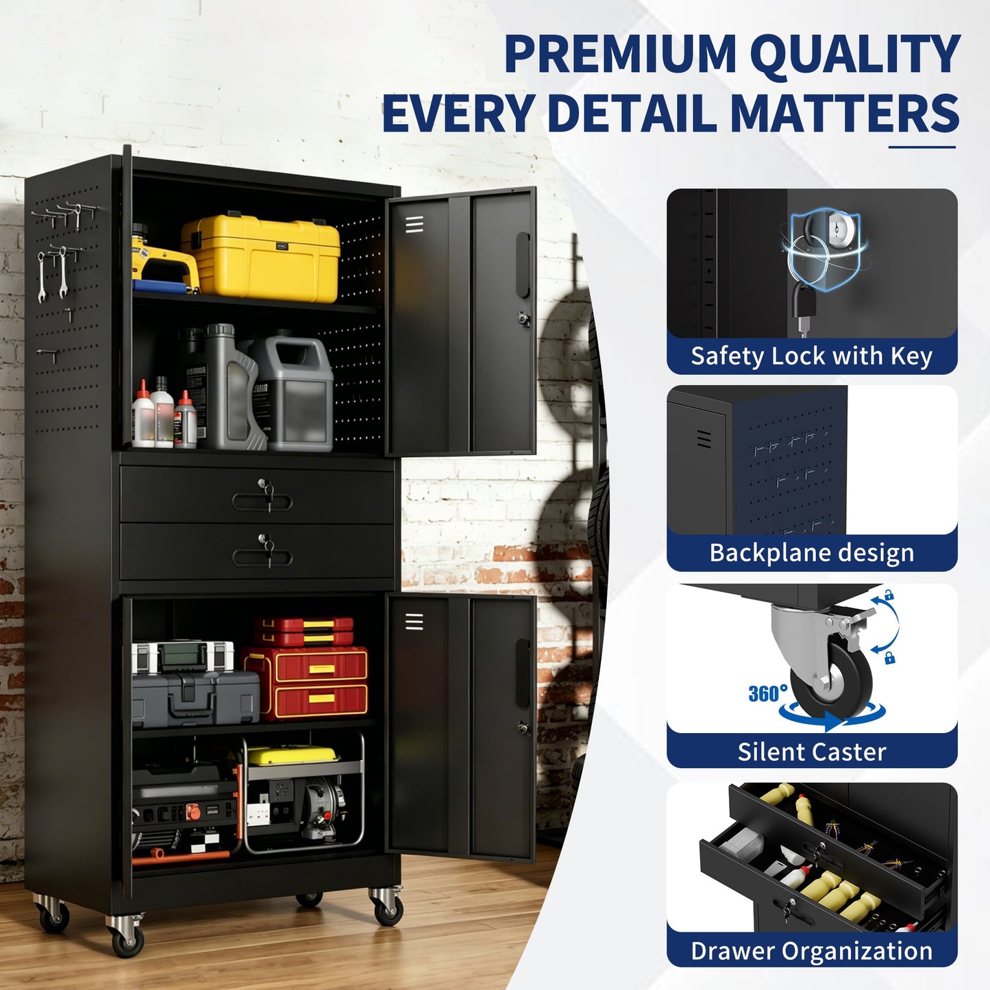 Metal Storage Cabinet with Two Drawers and Locking Doors