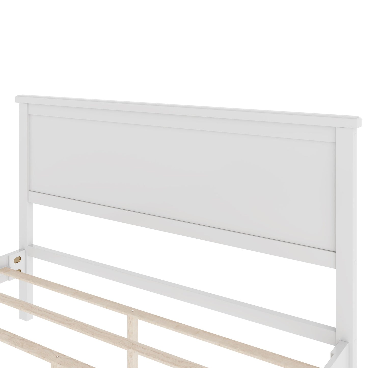 Queen Size Platform Bed With Tapered Pine Legs, No Box Spring Needed - White