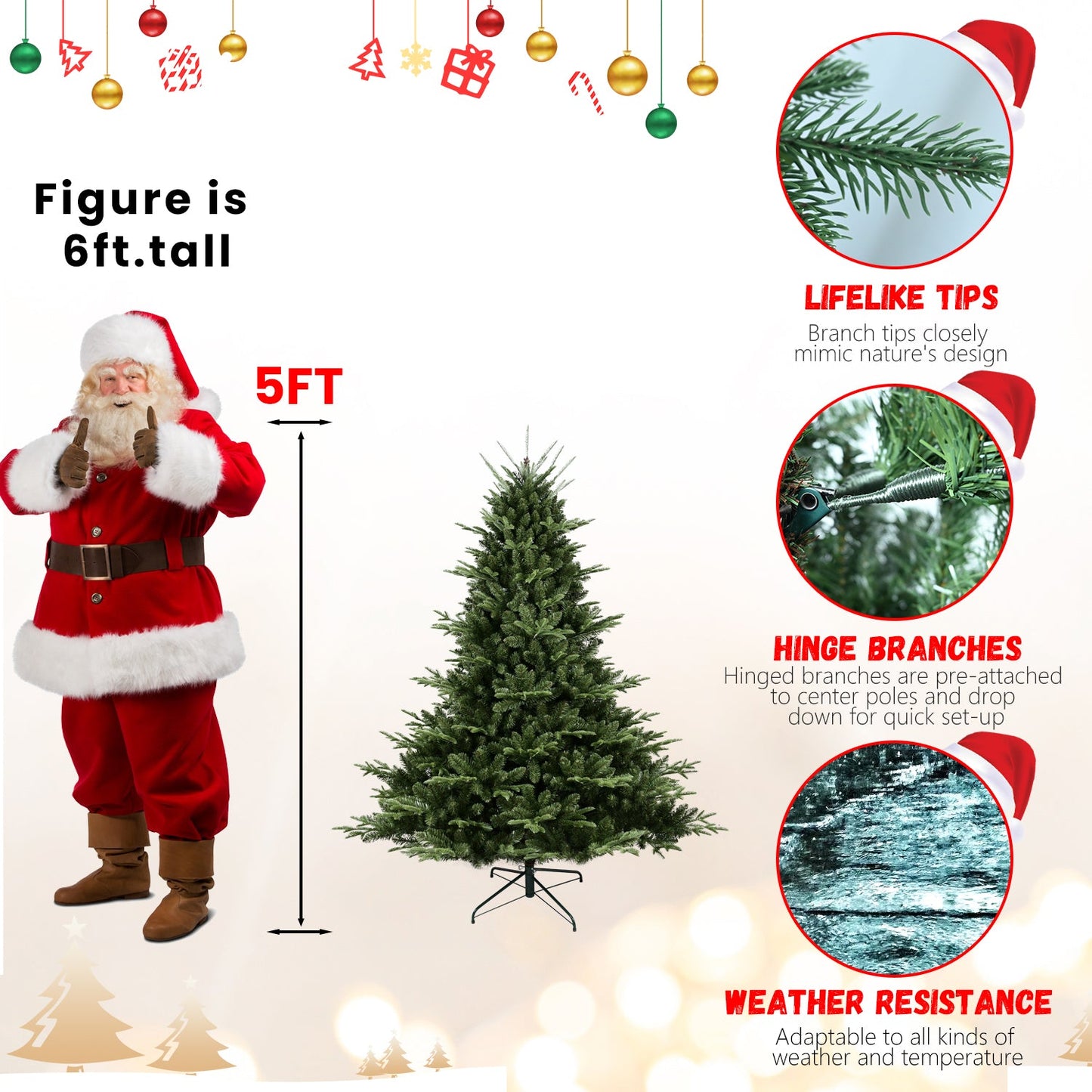 Full-Shaped 5FT Christmas Tree with 1129 Tips