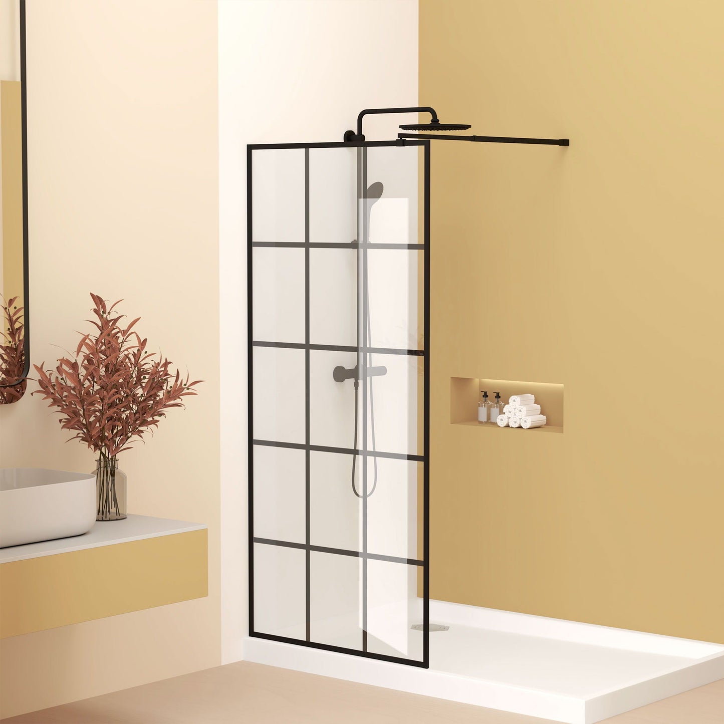 Framed Glass Shower Screen - Matte Black