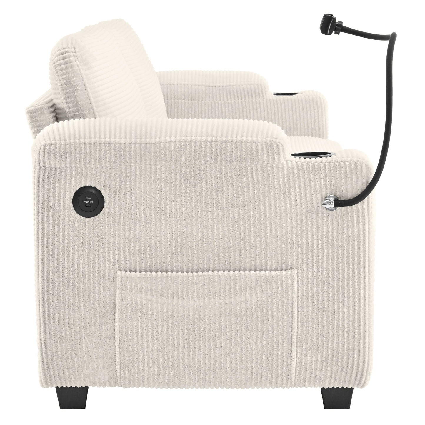 Sleeper Sofa Loveseat Sofa With Full Size Mattress, 2 USB Ports, 2 Cup Holders, 2 Side Pockets And Phone Holder