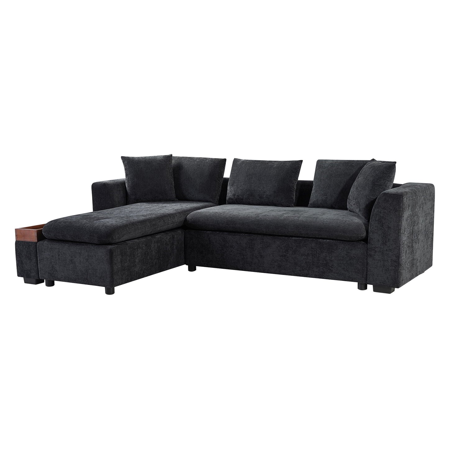Modern L Shaped Sectional Sofa With Upholstery And Wooden Storage