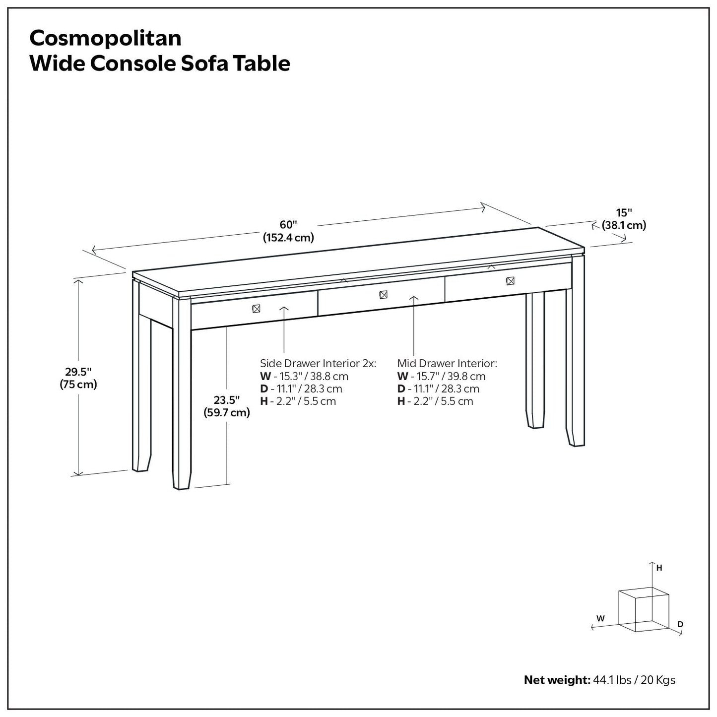 Cosmopolitan - Wide Console Sofa Table - Mahogany Brown