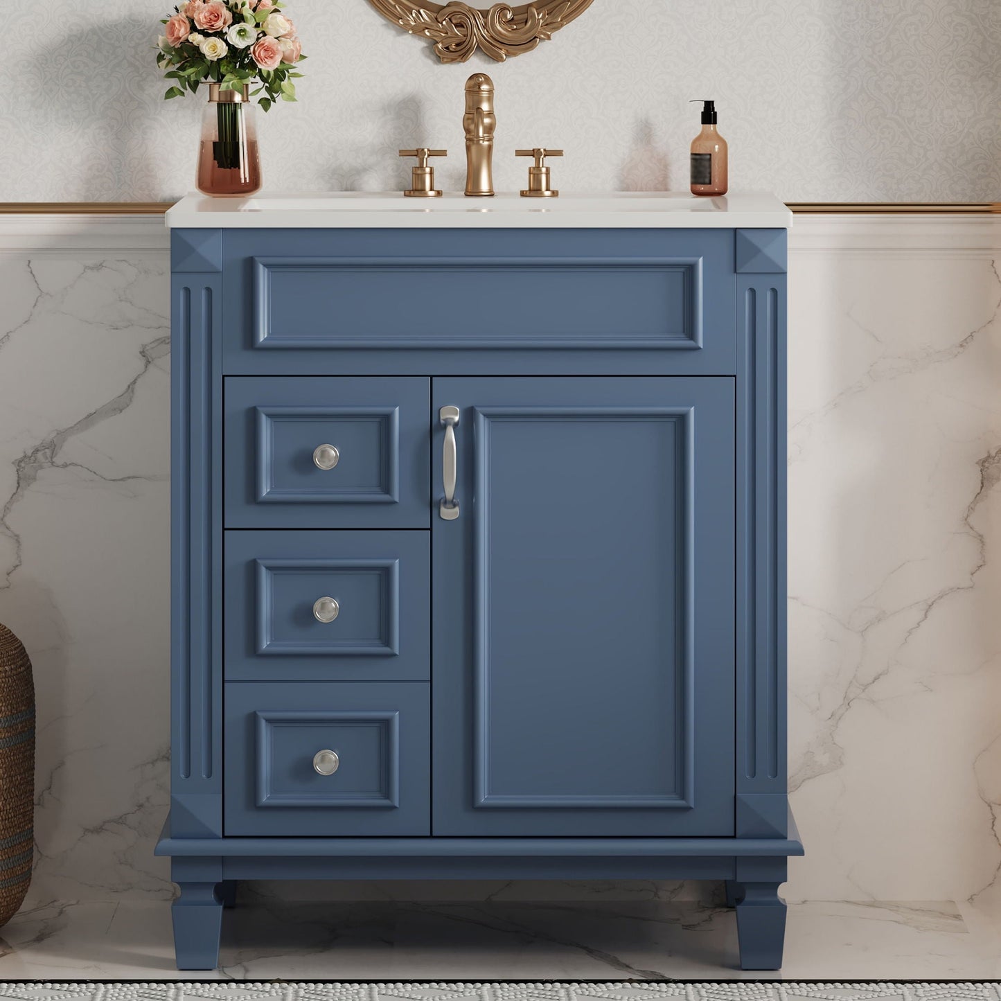 Bathroom Vanity With Sink, Compact Cabinet & 2 Drawers And Adjustable Shelf