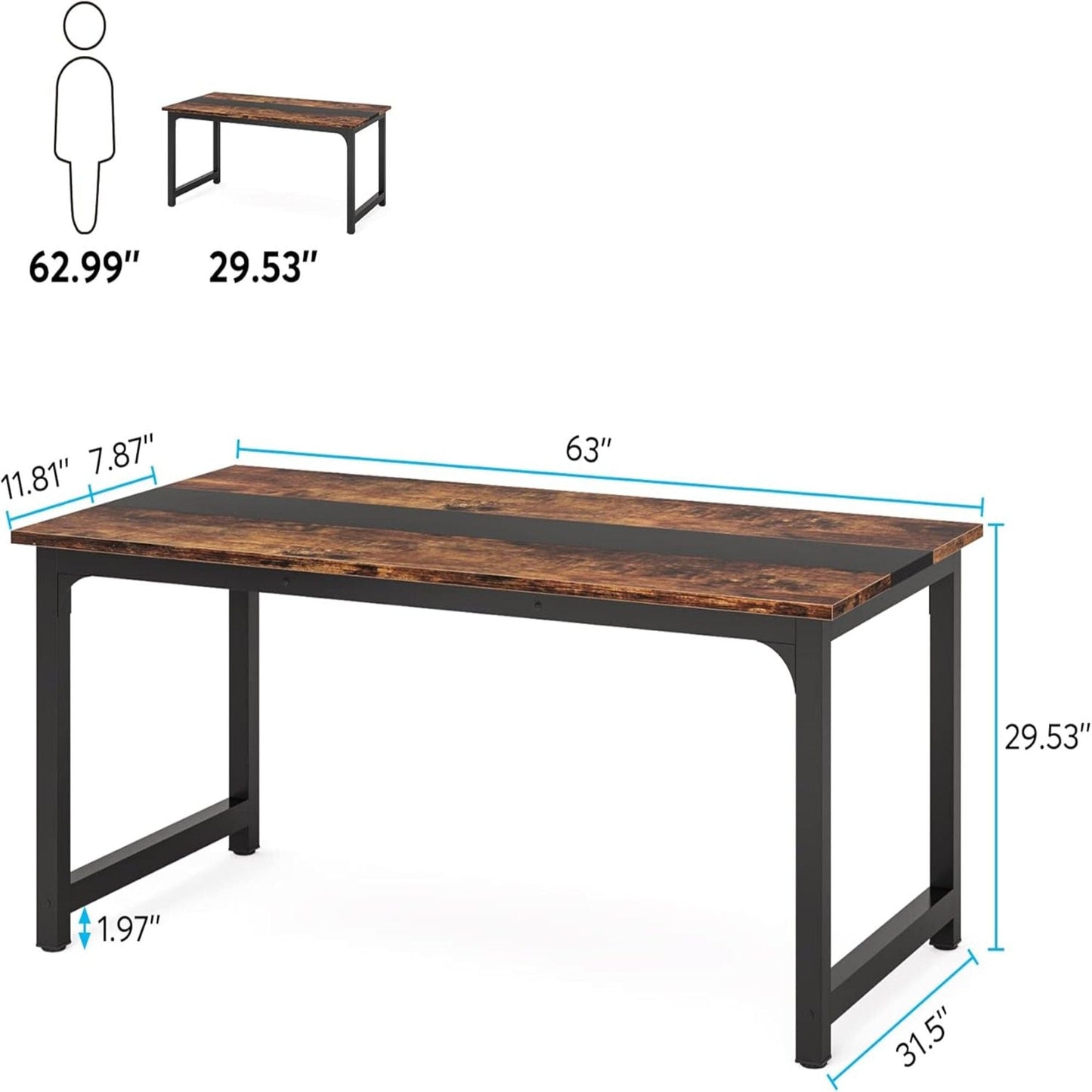 Large Computer Desk With Steel Frame for Home Office Workstation
