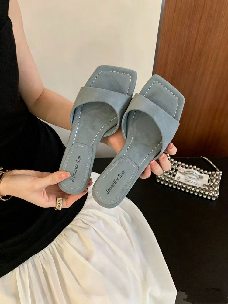 French Style One-Strap Open Toe Sandals For Women, Summer Wedge Comfortable Slip-On Mules, Elegant Ladies Shoes Match Dresses
