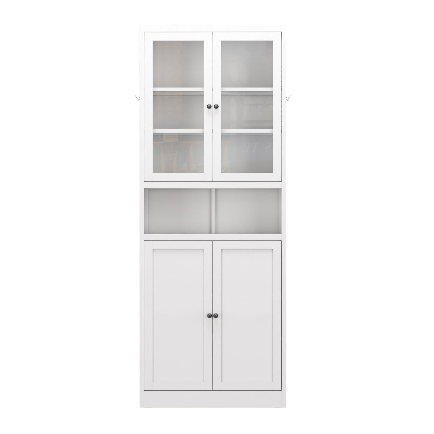 Kitchen Pantry Cabinet Tall Storage With Adjustable Shelves, Heavy Duty Stainless Steel Frame - White