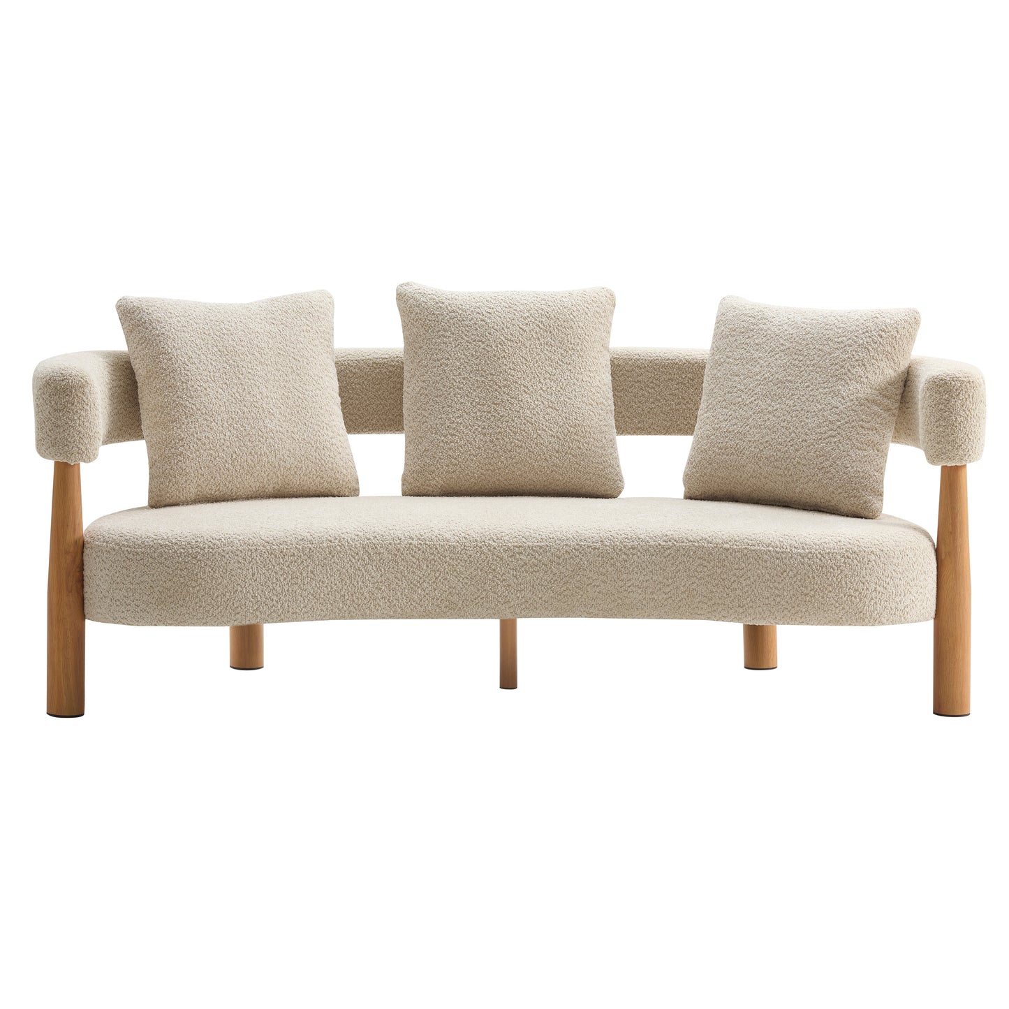 Luxe 76.5 in. Curved 3-Seater Modern Upholstered Boucle Sofa, Sesame