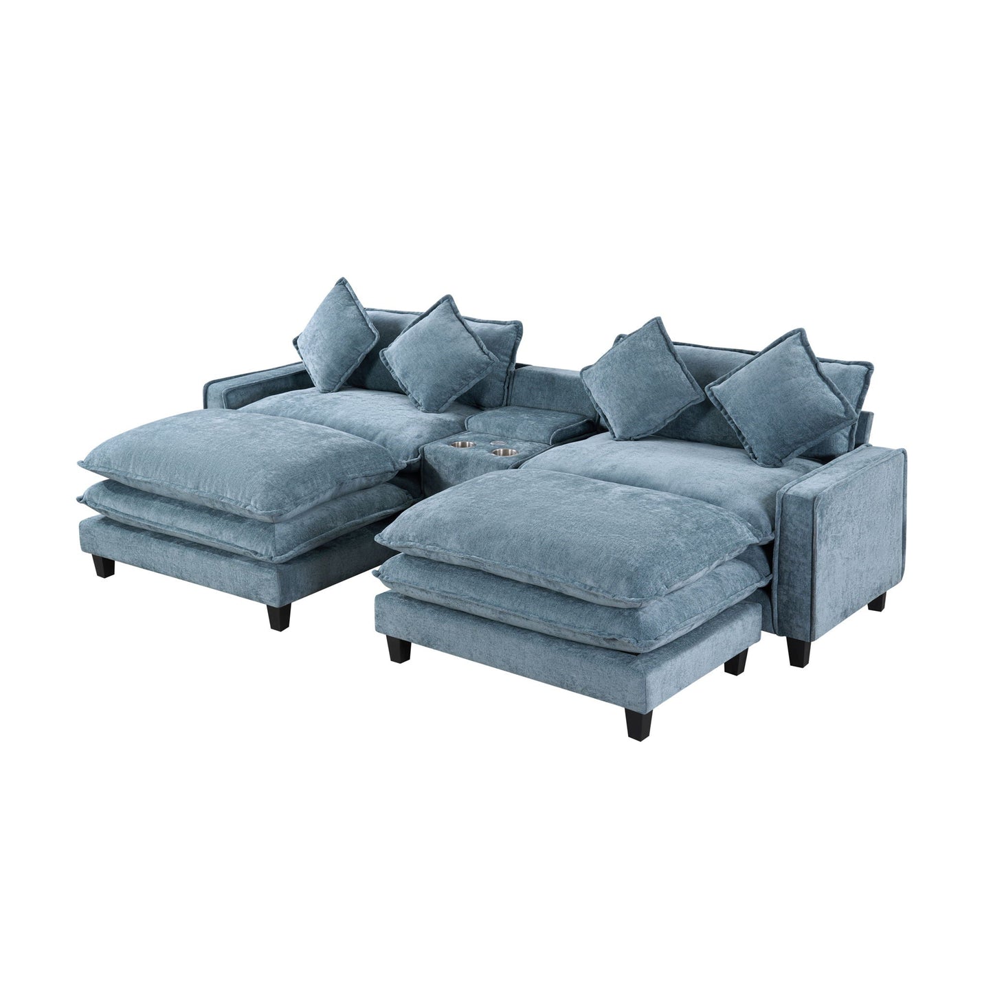 Modern Sectional Sofa With Removable Ottomans, USB Ports