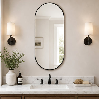 Black PVC Frame Mirror 18X40 Inch