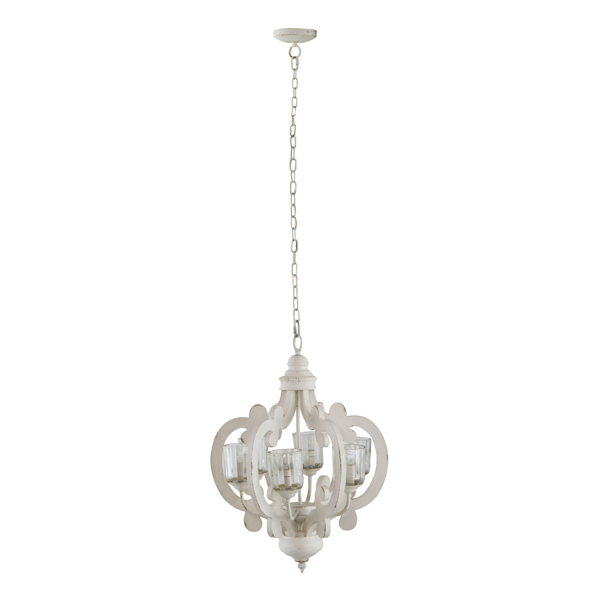 Farmhouse Chandelier, 6 Light Wood Chandelier Pendant Light Fixture With Adjustable Chain For Dining Room Living Room Entryway, Bulb Not Included