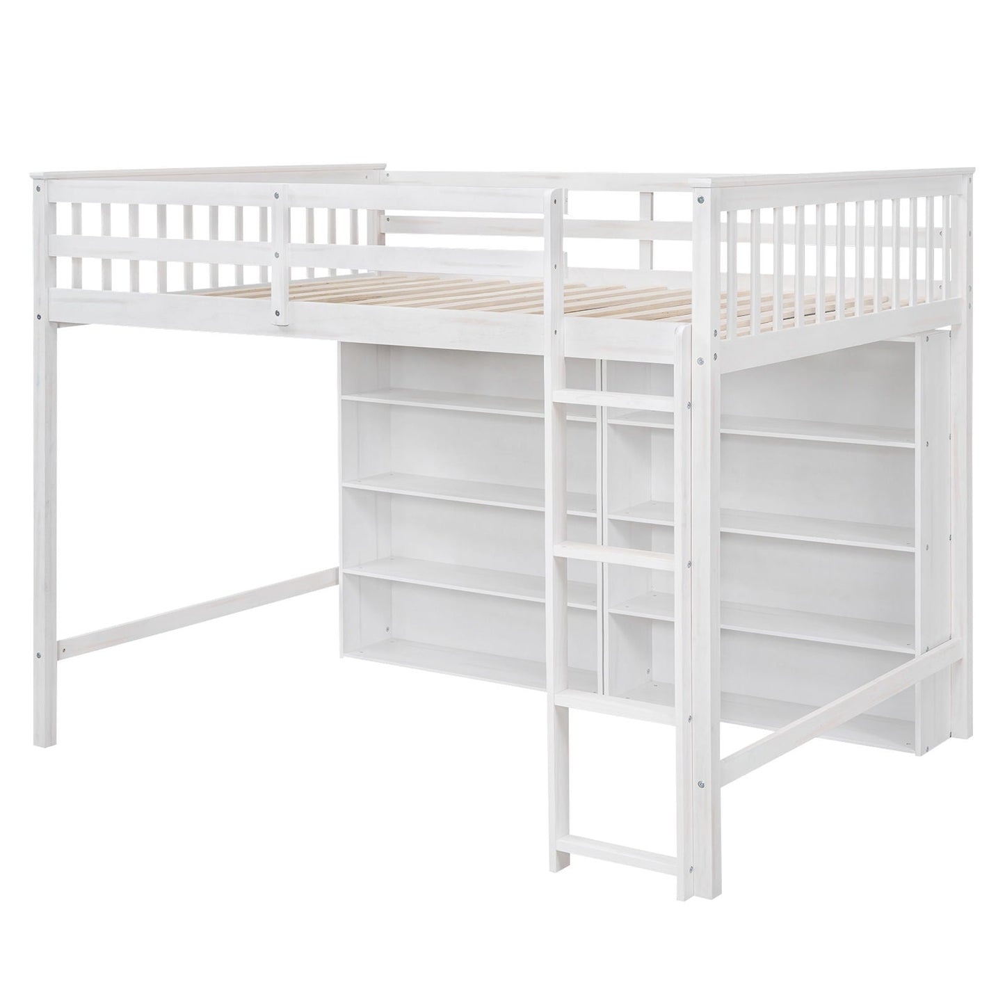 Loft Bed With 8 Open Storage Shelves And Built In Ladder