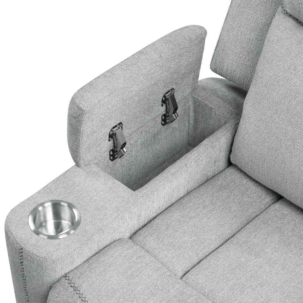 Galya - Motion Loveseat With Console - Light Gray Chenille