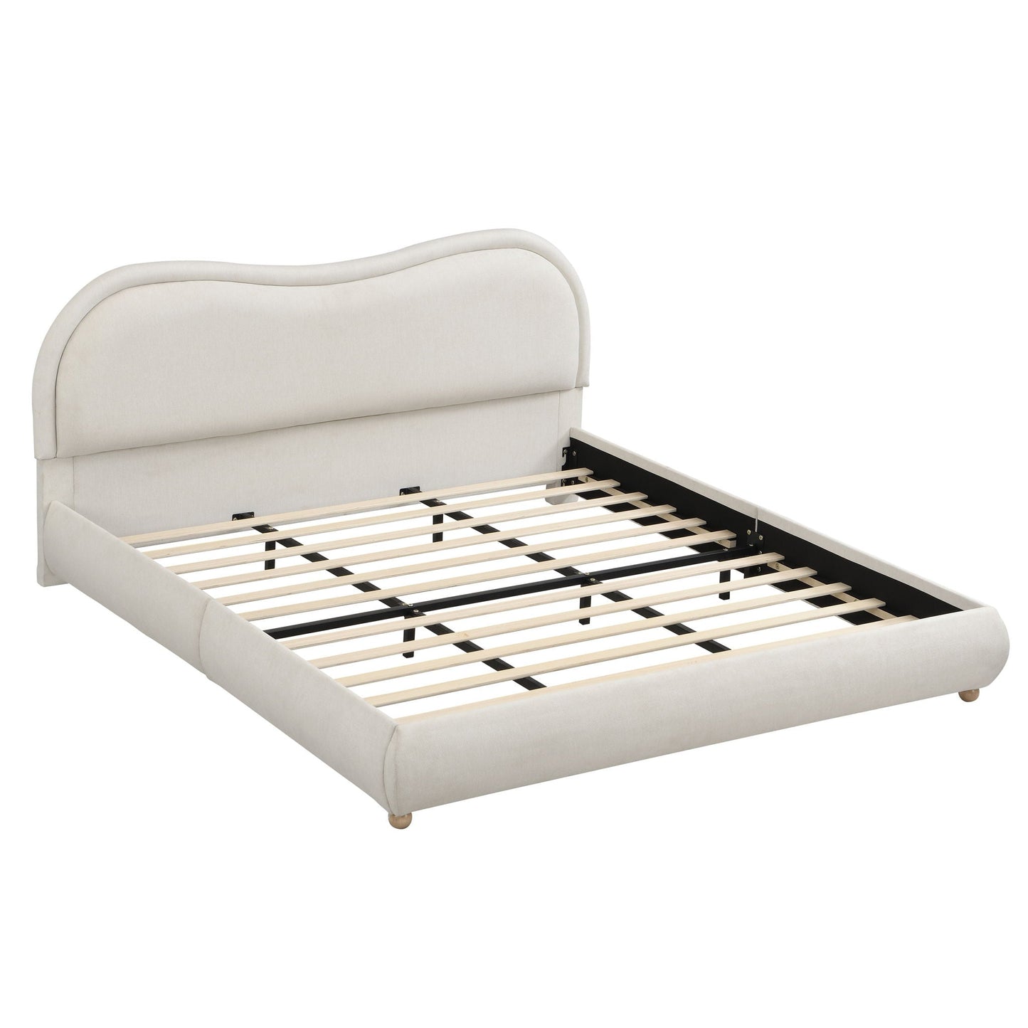 Upholstered Platform Bed Frame With Curved Headboard