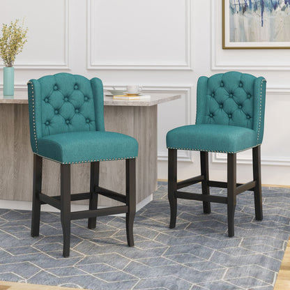 Vienna Fabric Tufted Counter Stool With Nailhead Accents (Set of 2)