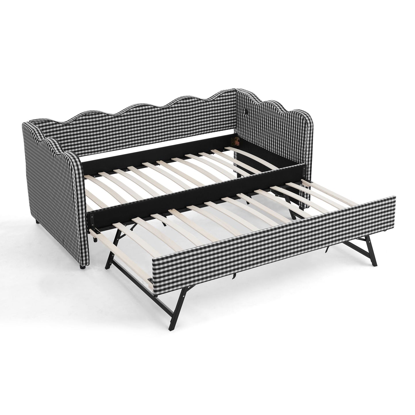 Gingham Daybed With USB Charging Port, Wave Shaped Design
