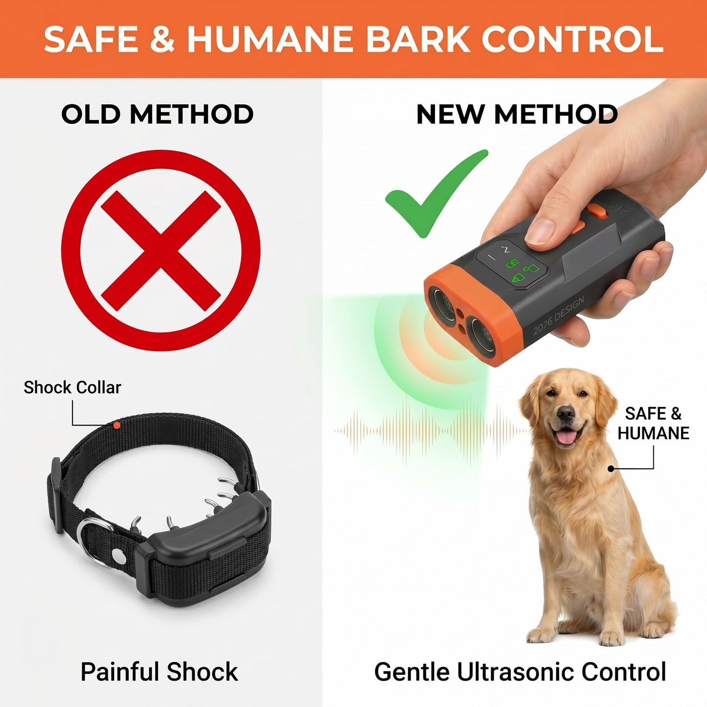 Ultrasonic Dog Bark Deterrent Device, 33FT Effective Range Indoor Outdoor Use, Safe & Humane Rechargeable Bark Control With Child Safety Lock To Effectively Correct Dog Barking Behavior