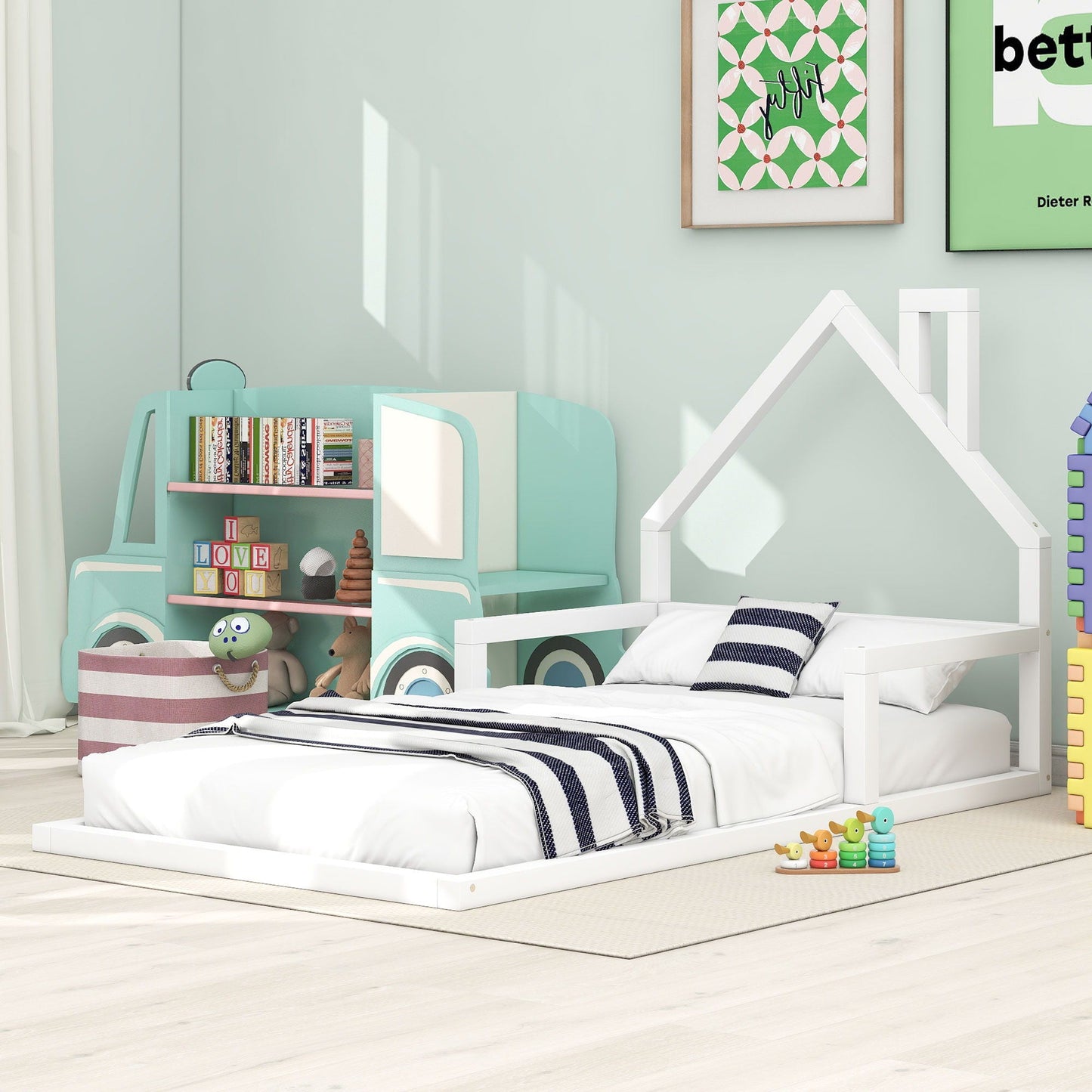Floor Bed With House Shaped Headboard