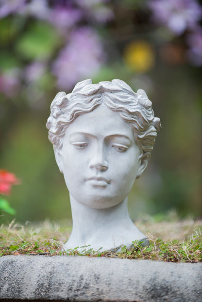 Greek Style Cement Head Planter Indoor Outdoor Home, Garden Decor - Gray