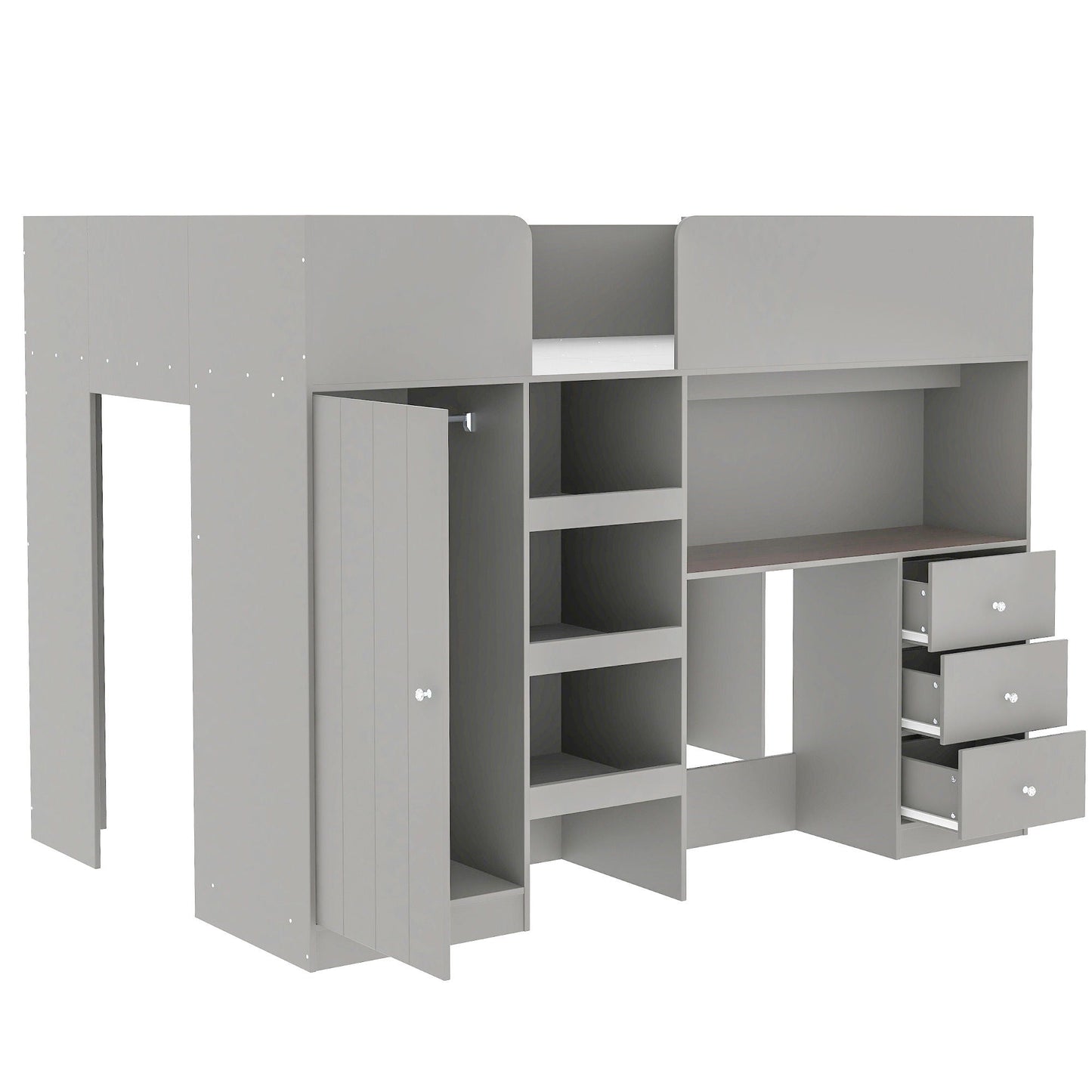 Loft Bed With Built In Wardrobe, Desk, Shelves, And Drawers