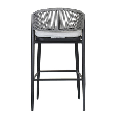 Outdoor Bar Height Metal Frame Counter Stools with Scallop-Shaped Backrest & Water-Resistant Cushions