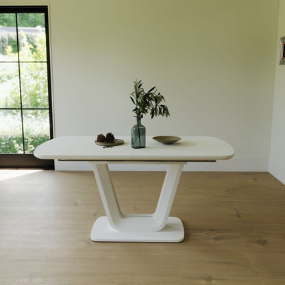 Modern Industrial Style Expandable Dining Table With U Shaped Legs - Antique Gray White