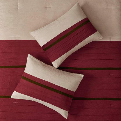 7 PC Pieced Faux Suede Comforter Set Red Queen