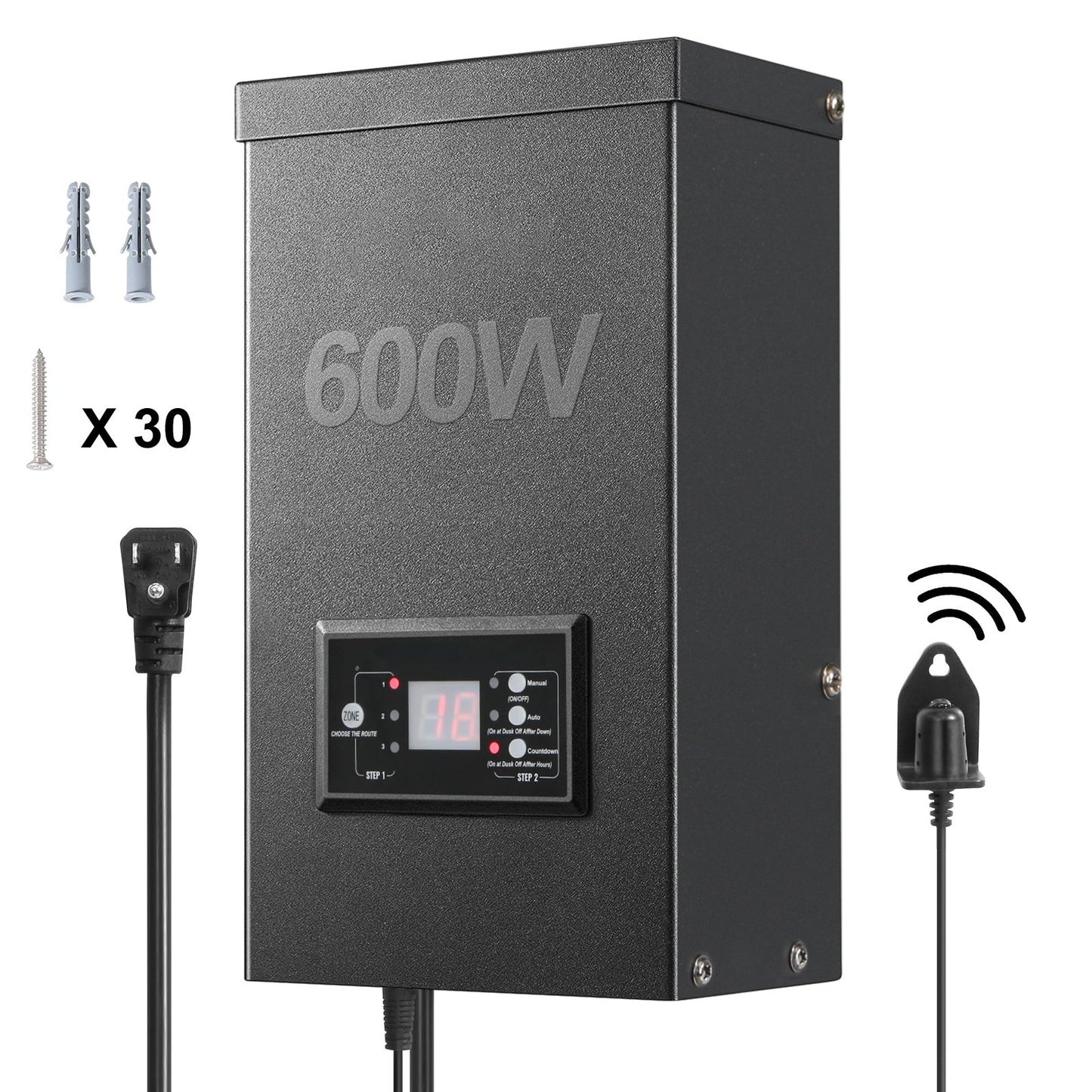 600W Low Voltage Landscape Transformer with Timer and Photocell Sensor