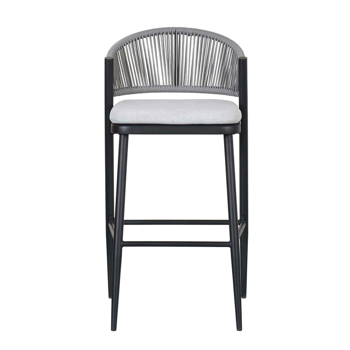 Outdoor Bar Height Metal Frame Counter Stools with Scallop-Shaped Backrest & Water-Resistant Cushions